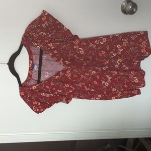 Old Navy Burgundy Floral Flutter Sleeve Top